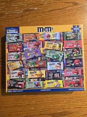 M&M'S Collage Puzzle Box Featuring Red, Yellow, Green, Blue, Purple. 1000 Piece